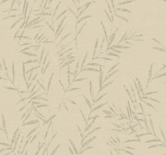 Allerton Bamboo Wallpaper features pale green bamboo leafy branches with a subtle, textured pattern set against a light beige background, creating a soft and tranquil botanical design.