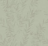 Allerton Bamboo Wallpaper features a light green background with a subtle, textured pattern of overlapping, grayish leafy branches, creating a soft, botanical design.