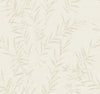 Allerton Bamboo Wallpaper features a light beige background with a subtle, textured pattern of overlapping, thin bamboo leaf branches, creating a soft, natural, and calming look. The leaves are gently scattered for an elegant and tranquil appearance.