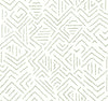 The Sirih Wallpaper by York Wallcoverings features a modern, abstract pattern of thin, hand-drawn green lines forming geometric diamond and zigzag shapes on a white background, giving the design a textured and contemporary appeal.