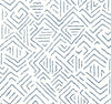Sirih Wallpaper by York Wallcoverings features an abstract geometric pattern with hand-drawn navy blue zigzag and diamond shapes on a white background, creating a repeating textured effect.