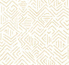 Sirih Wallpaper by York Wallcoverings features an abstract geometric pattern of gold lines forming diamonds and zigzags on a white background, creating a modern, hand-drawn, and repetitive design.