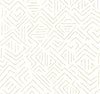 Sirih Wallpaper by York Wallcoverings features beige hand-drawn geometric lines creating abstract diamond and zigzag patterns on a white background. This repetitive, minimalist design offers a textured, organic feel.