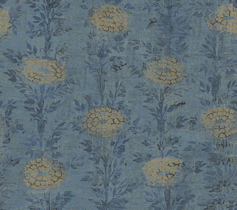 French Marigold Wallpaper Wallpaper Ronald Redding Roll Denim & Gold