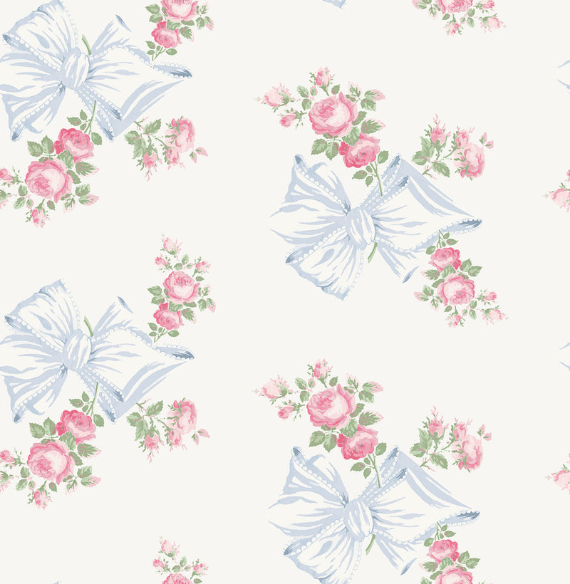 Rosa Beaux Pastel Large Bow Spot Wallpaper Wallpaper A-Street Prints Double Roll Pastel Blue 