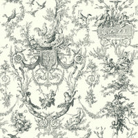 Old World Toile Wallpaper Wallpaper York Wallcoverings Double Roll Black/White 