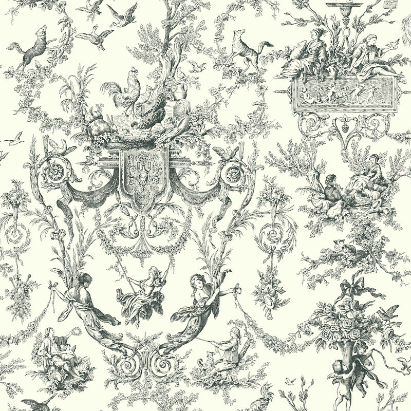 Old World Toile Wallpaper Wallpaper York Wallcoverings Double Roll Black/White 