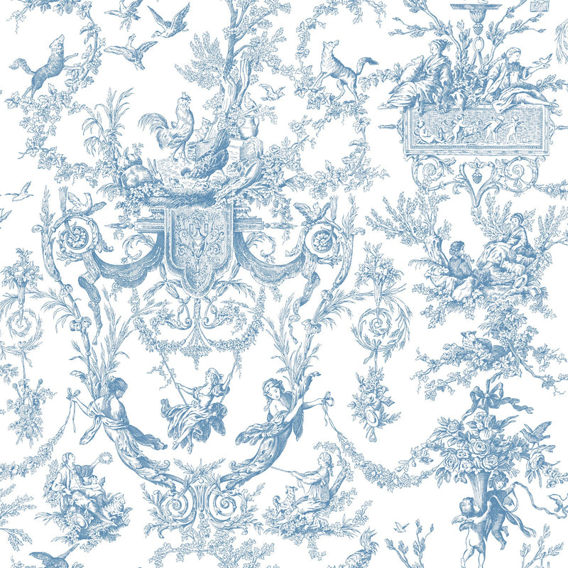 Old World Toile Wallpaper Wallpaper York Wallcoverings Double Roll Blue/White 