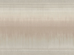 Desert Textile Wallpaper by York Wallcoverings features an abstract textured pattern with horizontal stripes in beige, cream, and gray, accented by dotted lines reminiscent of woven fabric or a soft gradient landscape. The neutral tones evoke a calm and minimalist aesthetic.