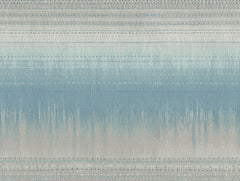 Desert Textile Wallpaper by York Wallcoverings features an abstract pattern of horizontal blue, white, and gray lines reminiscent of woven fabric, with a subtle gradient and textured effect that creates a soft, calming, textile-inspired aesthetic.