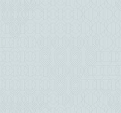 Featuring a light blue background adorned with faint, repeating geometric patterns—such as hexagons, circles, and interlocking shapes—the Modern Chandelier Wallpaper from York Wallcoverings offers a subtle and decorative design.