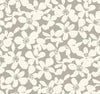 Introducing the Free Spirit Wallpaper by York Wallcoverings, featuring a seamless pattern of ivory-white five-petal flowers set against a light gray background. The evenly spaced blossoms create a simple, elegant, and repetitive floral design perfect for any space.