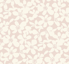 Discover the Free Spirit Wallpaper by York Wallcoverings, featuring a seamless pattern of cream-colored floral silhouettes on a muted pink background. This elegant design showcases large, overlapping flower shapes for a soft, minimalistic look.