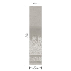 Introducing the Henna Wall Mural by York Wallcoverings: a single fabric panel measuring 102.4 inches (260 cm) in height by 27 inches (68.58 cm) in width, featuring exquisite white embroidered patterns along the bottom.