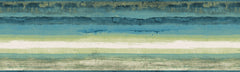 Mesa Wallpaper Border featuring horizontal bands of watercolor-style gradients that transition from dark blue at the top to light green and beige at the bottom.