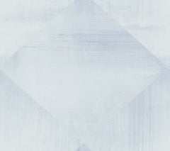 In Clay Wallpaper featuring a light blue, distressed texture with a large, centered diamond pattern created by overlapping geometric shapes.