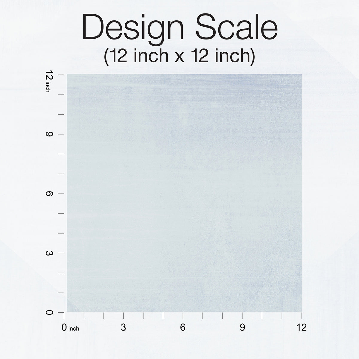 A 12-inch by 12-inch square sample of light blue In Clay Wallpaper by York Wallcoverings with a subtle, distressed texture, shown against a grid with measurements in inches.