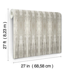 The Escalante Wallpaper by York Wallcoverings is shown. The roll measures 27 feet (8.23 meters) in length and 27 inches (68.58 centimeters) in width, featuring a neutral-toned pattern.