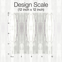 Escalante Wallpaper sample featuring a vertical, abstract white and grey ombre pattern with a 12-inch by 12-inch scale reference grid.