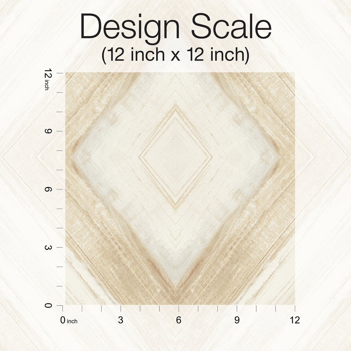 A 12-inch by 12-inch scale sample of Ballad Wallpaper by York Wallcoverings, featuring a beige and cream diamond-shaped pattern with a subtle woodgrain texture.