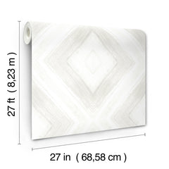A roll of Ballad Wallpaper by York Wallcoverings featuring a white and gray diamond pattern, measuring 27 feet by 27 inches.