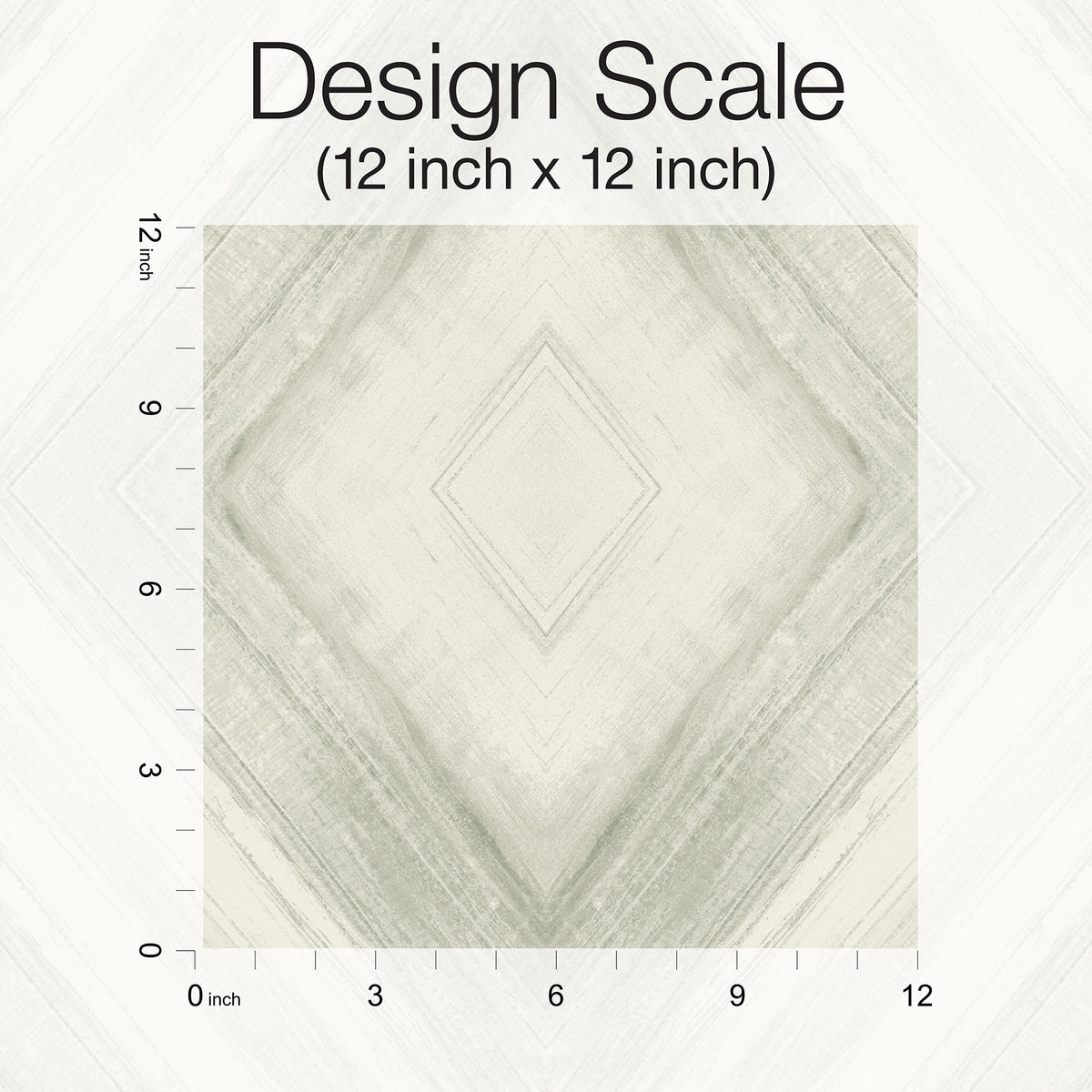 Ballad Wallpaper swatch featuring a diamond-shaped pattern with a soft, brushed texture, shown with a twelve-inch scale reference.