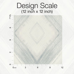 A square sample of Ballad Wallpaper with a white and gray diamond-shaped pattern, shown on a 12-inch by 12-inch scale grid.