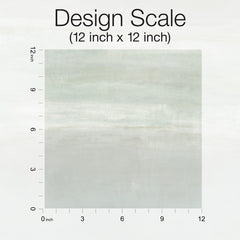 Serene Reflection Wallpaper sample with a soft, horizontal gradient of muted green and gray, shown against a 12-inch scale grid.