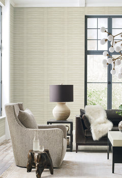 Grey Stone Wallpaper by York Wallcoverings in light grey with a subtle, horizontal textured pattern on a living room wall.