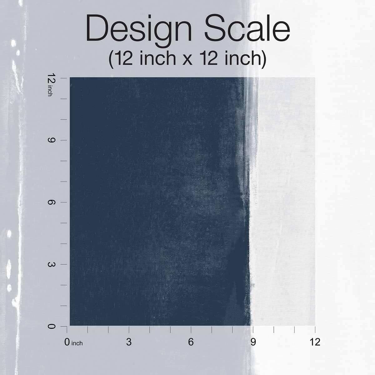 A square swatch of dark navy Ink Wash Wallpaper by York Wallcoverings with a vertical brushstroke texture, shown against a 12-inch scale grid.