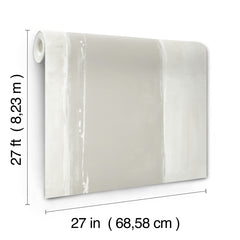 A roll of Ink Wash Wallpaper with a neutral abstract pattern, shown with height and width measurement annotations.