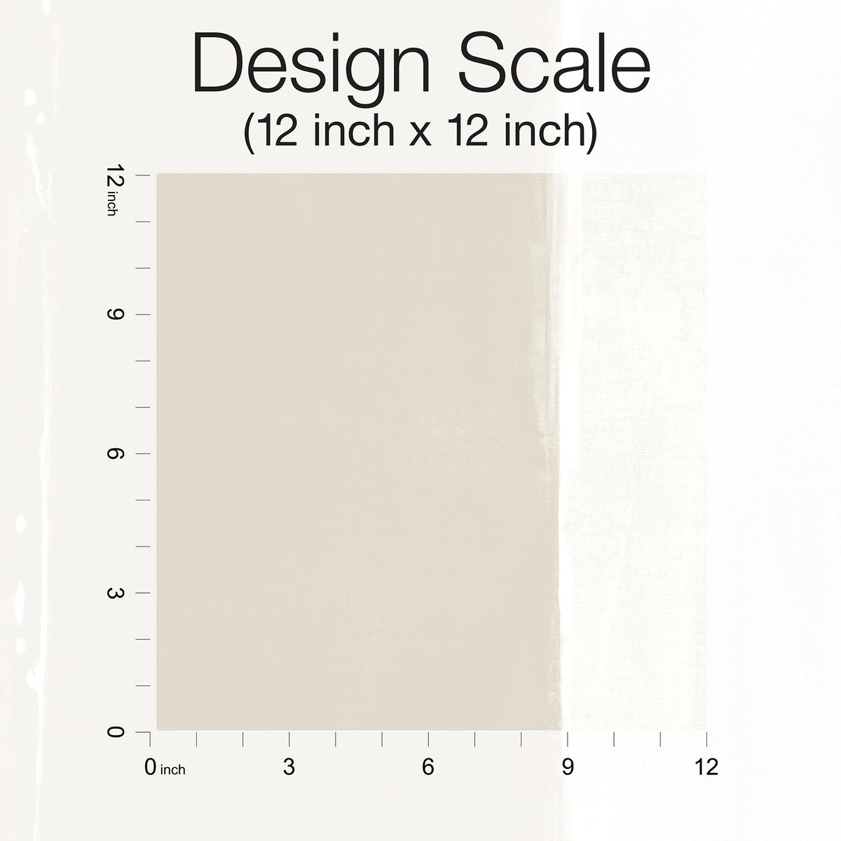 A 12 inch by 12 inch scale diagram of Ink Wash Wallpaper showing a light beige rectangular swatch with a blurred, brushstroke-style edge.