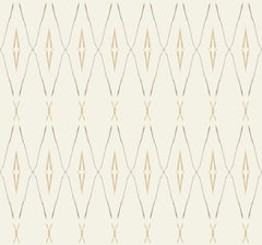 Artifact Silhouettes Wallpaper featuring a repeating geometric pattern of interlocking diamond shapes and thin vertical lines in beige and off-white.