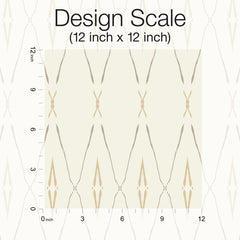 Artifact Silhouettes Wallpaper featuring repeating geometric shapes in neutral tones, shown on a 12-inch by 12-inch scale grid.