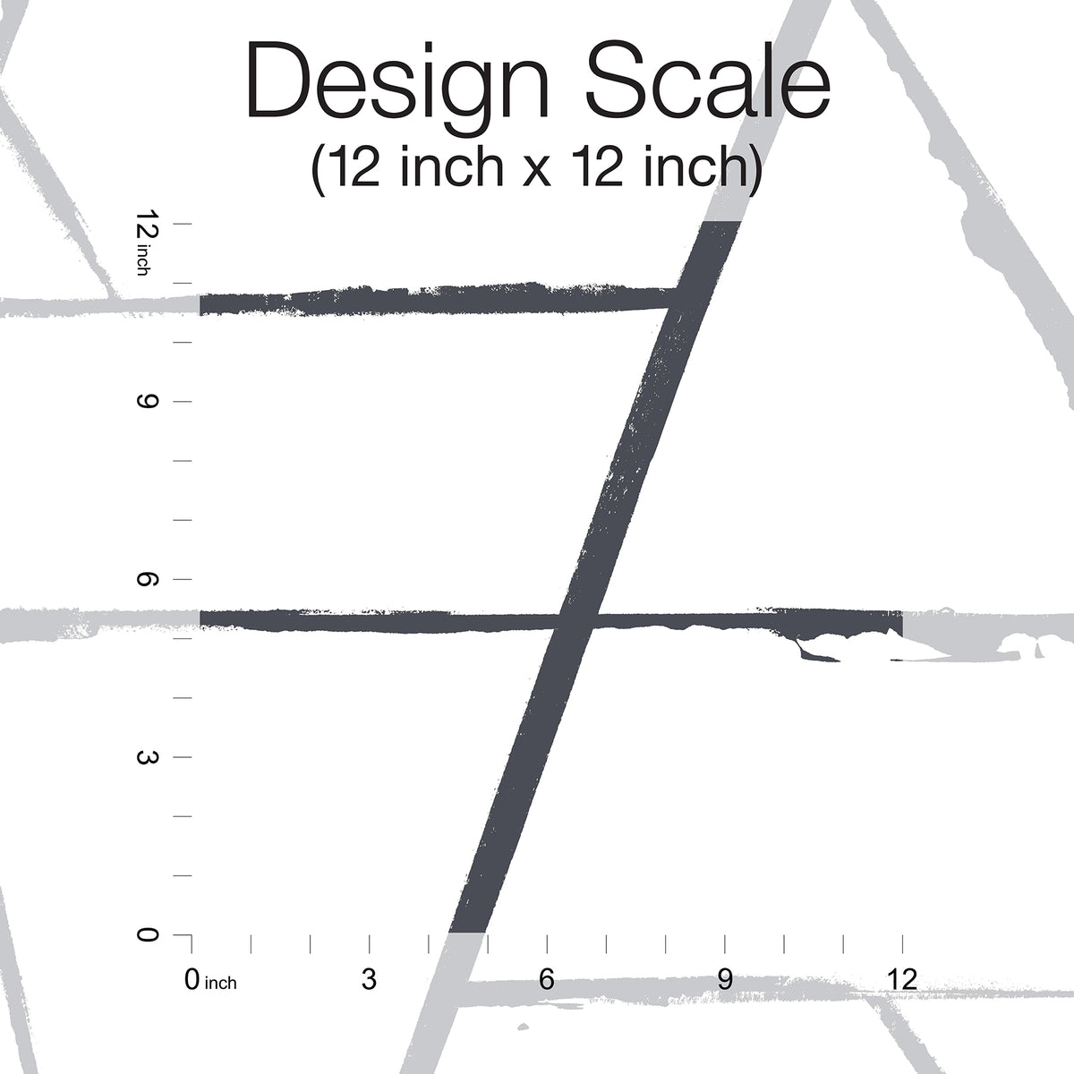 Intersect Wallpaper pattern with intersecting dark and light grey lines, shown against a 12-inch by 12-inch measurement grid.