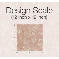 A square sample of Barbier Wallpaper showing a floral pattern with scale on a 12-inch grid over a faded background version of the same design.