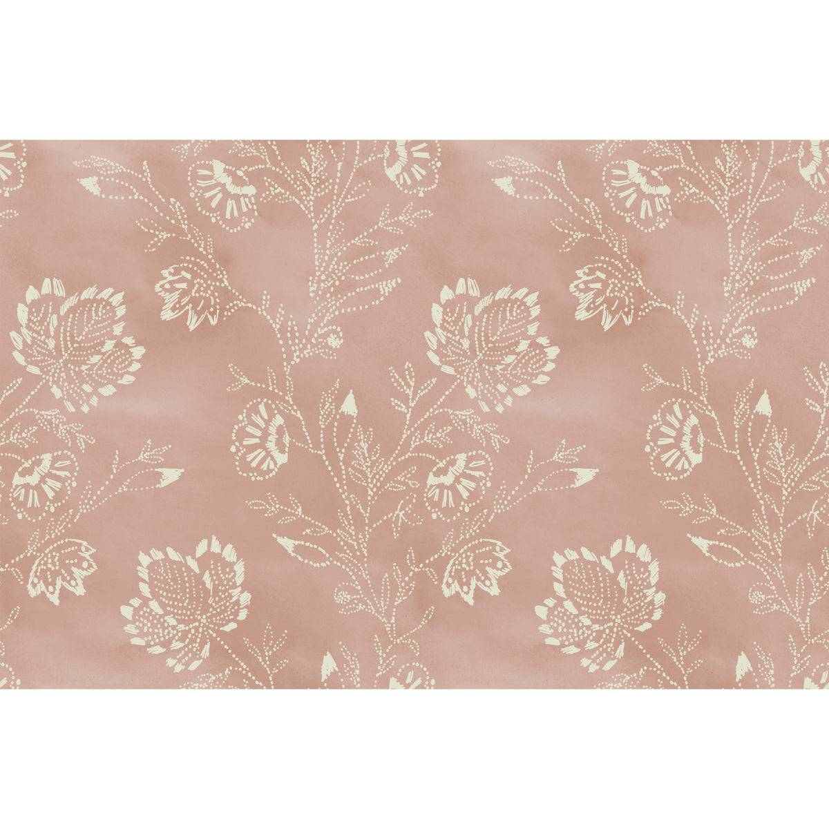 Barbier Wallpaper featuring a repeating pattern of white dashed floral outlines on a dusty rose background.