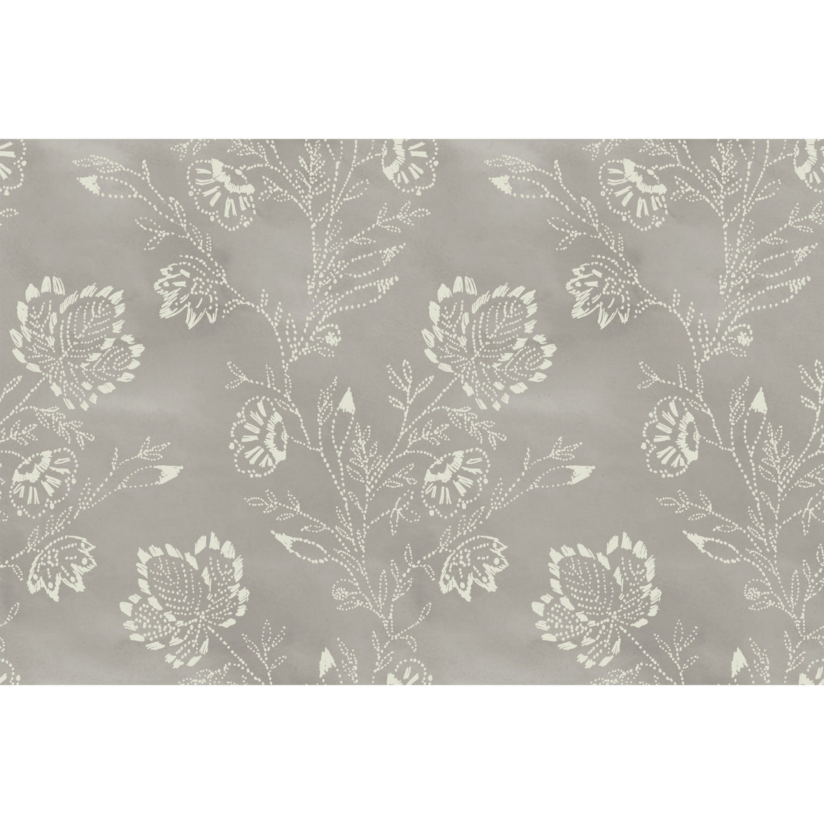 Barbier Wallpaper featuring a pattern of off-white dotted floral sprigs on a solid gray background.