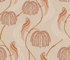 Blaise Wallpaper featuring a pattern of stylized parrots perched on curved branches among weeping willow-style trees in shades of terracotta and cream.