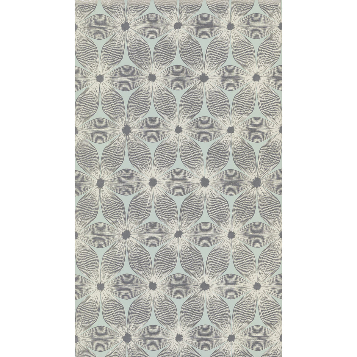 Candice Olson Everlasting Wallpaper featuring a repeating floral pattern of gray, line-drawn petals on a light blue background.