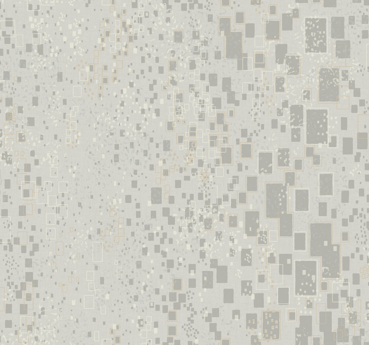 Candice Olson Gilded Confetti Wallpaper featuring a pattern of scattered, overlapping gray and gold-lined rectangles on a light gray background.