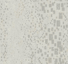 Candice Olson Gilded Confetti Wallpaper featuring a pattern of scattered, overlapping gray and gold-lined rectangles on a light gray background.