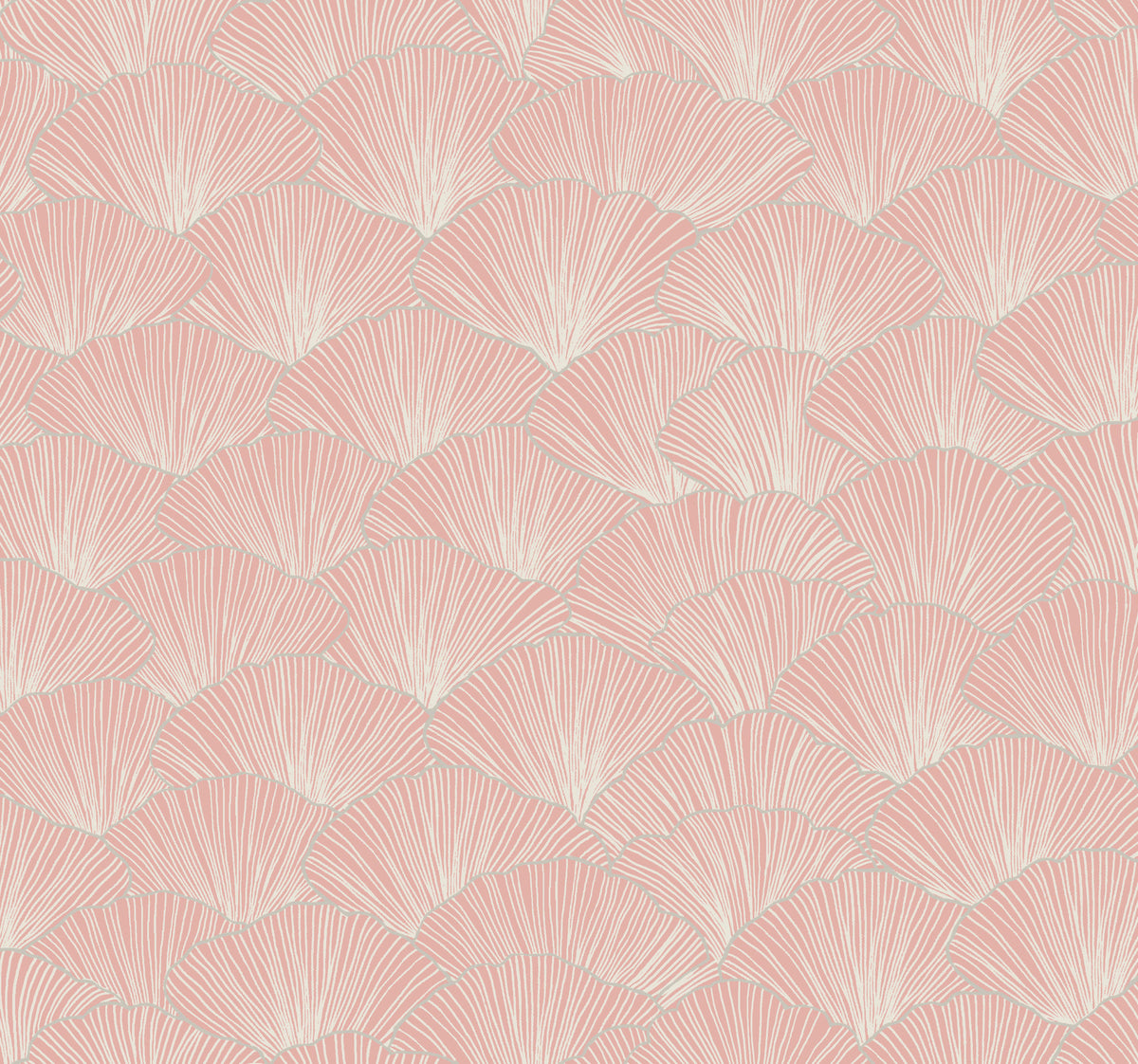 Candice Olson Luminous Gingko Wallpaper featuring an overlapping pattern of pink ginkgo leaves outlined in white.