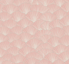 Candice Olson Luminous Gingko Wallpaper featuring an overlapping pattern of pink ginkgo leaves outlined in white.