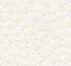 Candice Olson Luminous Ginkgo Wallpaper features an overlapping, fan-shaped ginkgo leaf pattern in light gray lines on an off-white background.