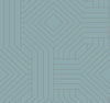 Candice Olson Diverging Diamonds Wallpaper by York Wallcoverings featuring a repeating geometric pattern of dark gray lines forming interlocking diamonds and stripes on a dusty blue background.