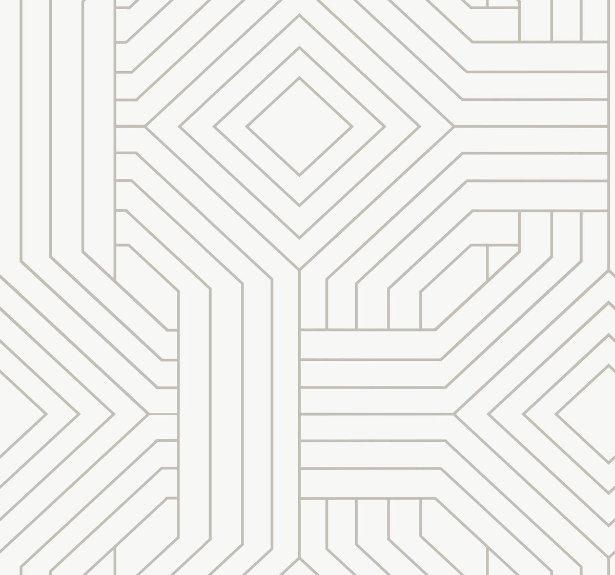 Candice Olson Diverging Diamonds Wallpaper features a geometric pattern of overlapping light gray lines forming squares and diamonds on a white background.