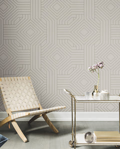 Candice Olson Diverging Diamonds Wallpaper featuring a repeating geometric pattern of interlocking diamonds and lines in light gray and white.