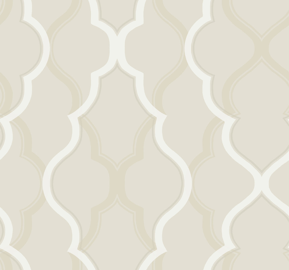 Candice Olson Double Damask Wallpaper featuring a repeating, interlocking light beige damask pattern with soft white outlines.