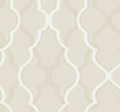 Candice Olson Double Damask Wallpaper featuring a repeating, interlocking light beige damask pattern with soft white outlines.